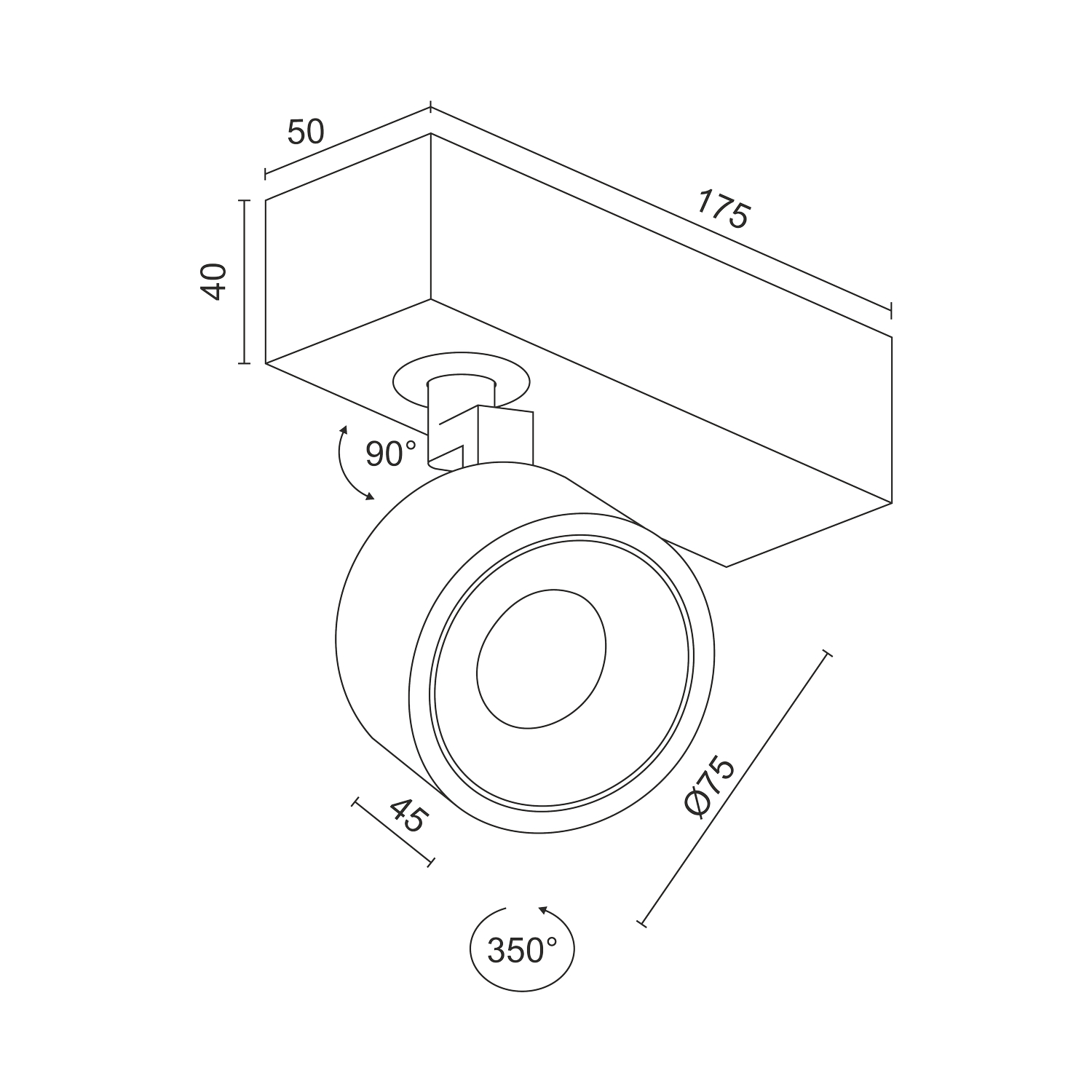 Накладной поворотный светодиодный светильник Ledron SAGITONY E S75 Black 3000K — изображение 3