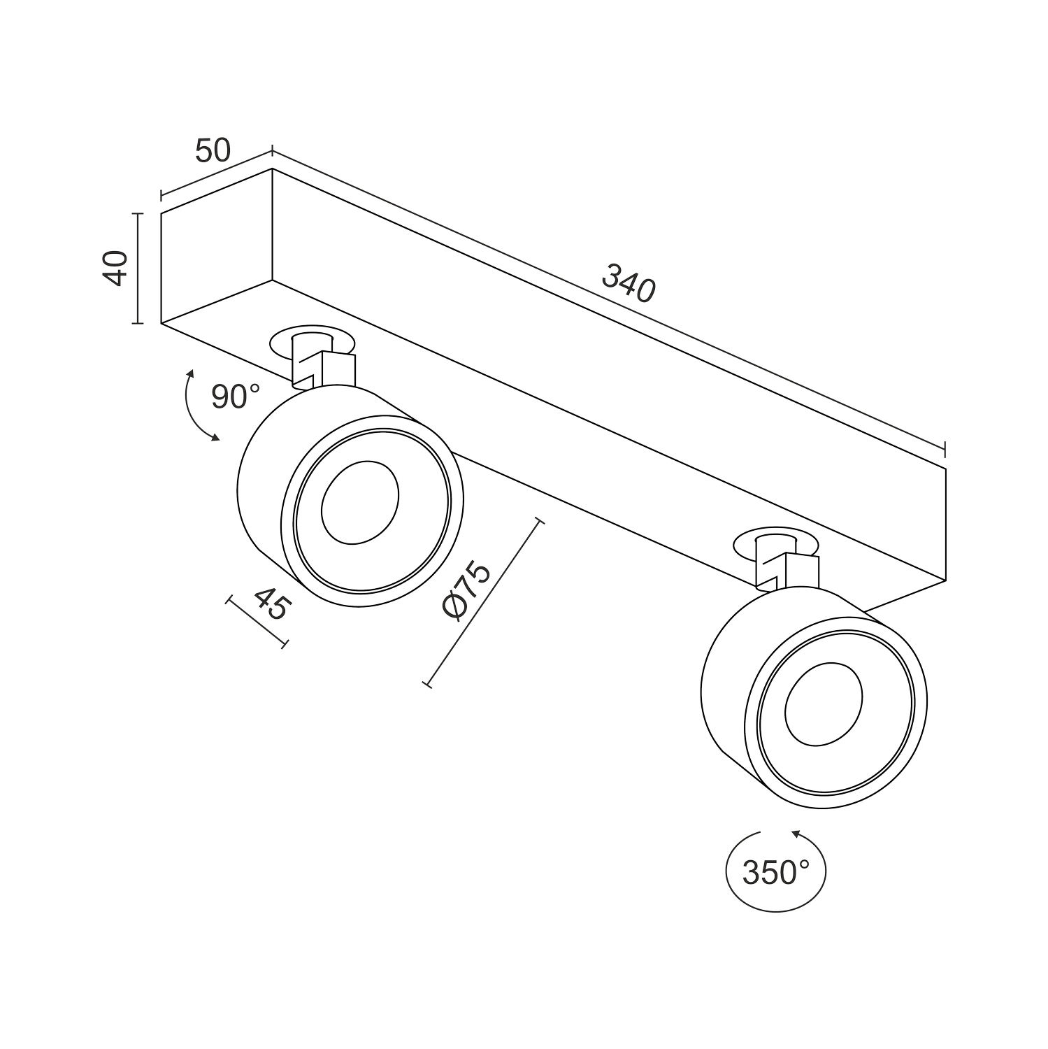 Накладной поворотный светодиодный светильник Ledron SAGITONY E2 S75 Black 4000K — изображение 3