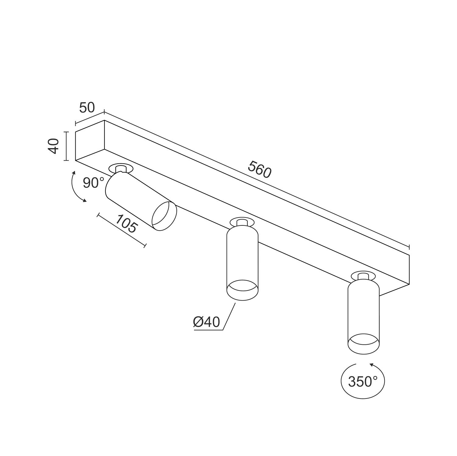 Накладной поворотный светодиодный светильник Ledron SAGITONY E3 S40 Dim Black-White — изображение 3