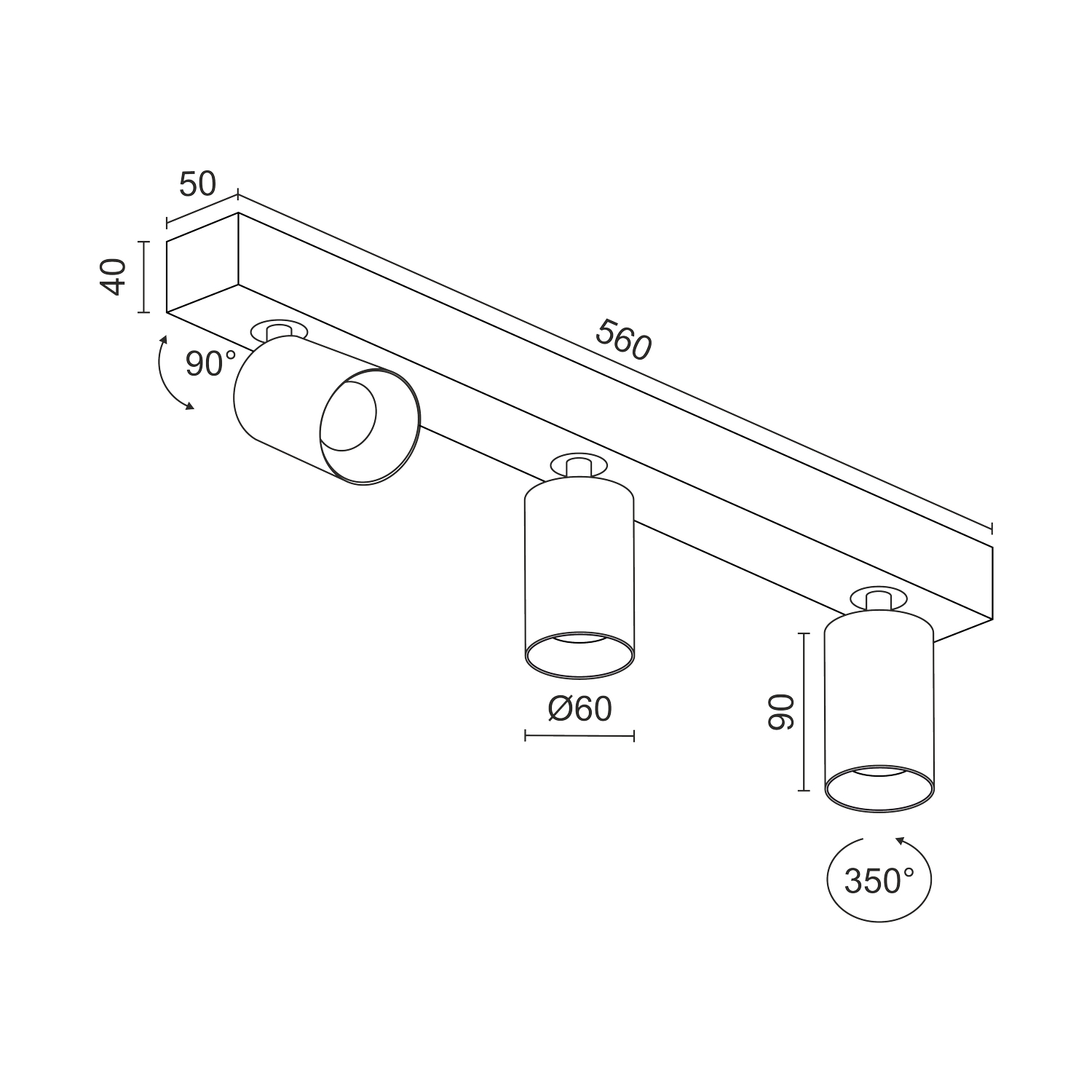 Накладной поворотный светодиодный светильник Ledron SAGITONY E3 S60 Dim Black-White — изображение 3