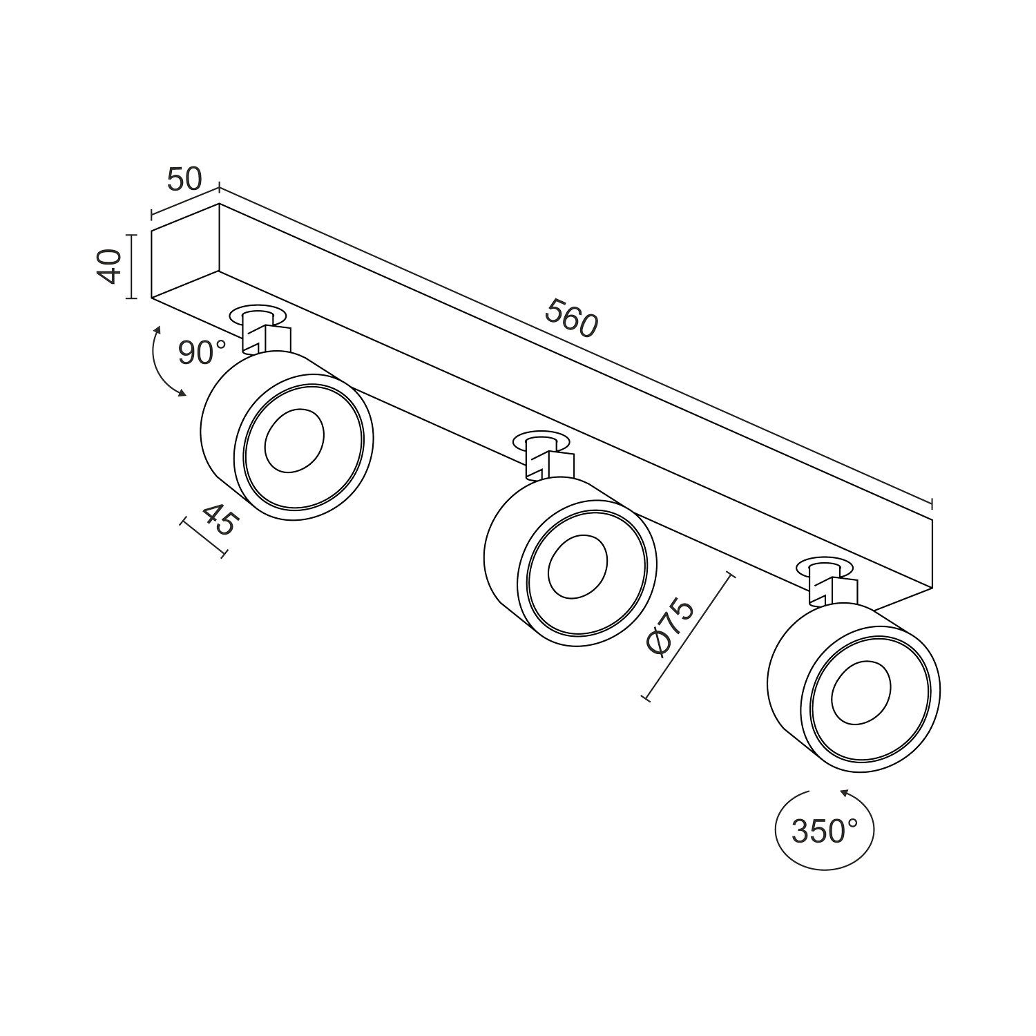 Накладной поворотный светодиодный светильник Ledron SAGITONY E3 S75 Dim Black 3000K — изображение 3