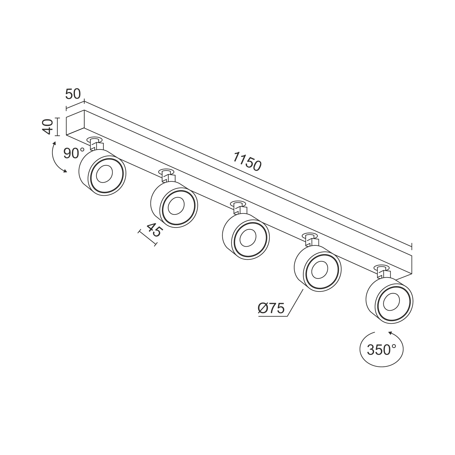Накладной поворотный светодиодный светильник Ledron SAGITONY E5 S75 Dim Black 3000K — изображение 3