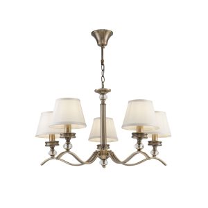 Элегантные светильники в классическом стиле. Металлическая арматура светильников Alessandra цвета бронзы сочетается с белым цветом абажуров из ткани. Абажуры окантованы лентой в тон. Дизайн арматуры дополнен декоративным элементом из стекла. Люстра Freya FR2016PL-05BZ