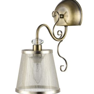 Серия из металла цвета античной бронзы. Арматура светильников Driana дополнена завитками на рожках и узогнутым декором в центральной части. Абажуры из полупрозрачной органзы выполнены в виде колокольчиков и обрамлены ободками из металла. Настенный светильник (бра) Freya FR2405-WL-01-BZ