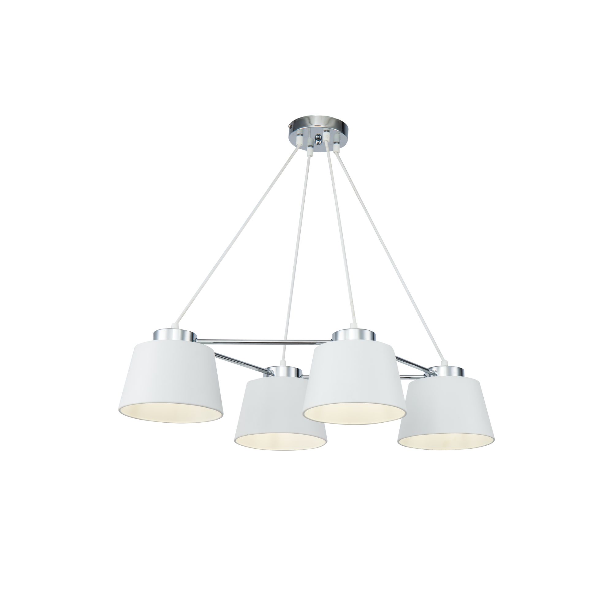 Светильники серии Barbara словно парят над помещением. Этот эффект достигнут благодаря светлому цвету арматуры и плафонов. Арматура и плафоны сделаны из металла. Цвет арматуры - хром