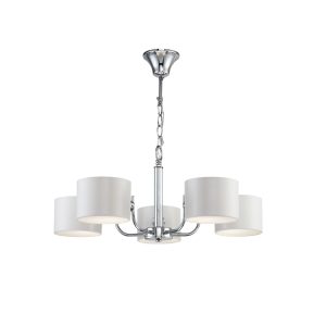 Серия Anita выполнена в современном стиле. Арматура из металла цвета "хром". Металлический абажур белого цвета с акриловым диффузором внизу. Светильники подходят для интерьеров гостиных и офисов. Люстра Freya FR5012PL-05CH