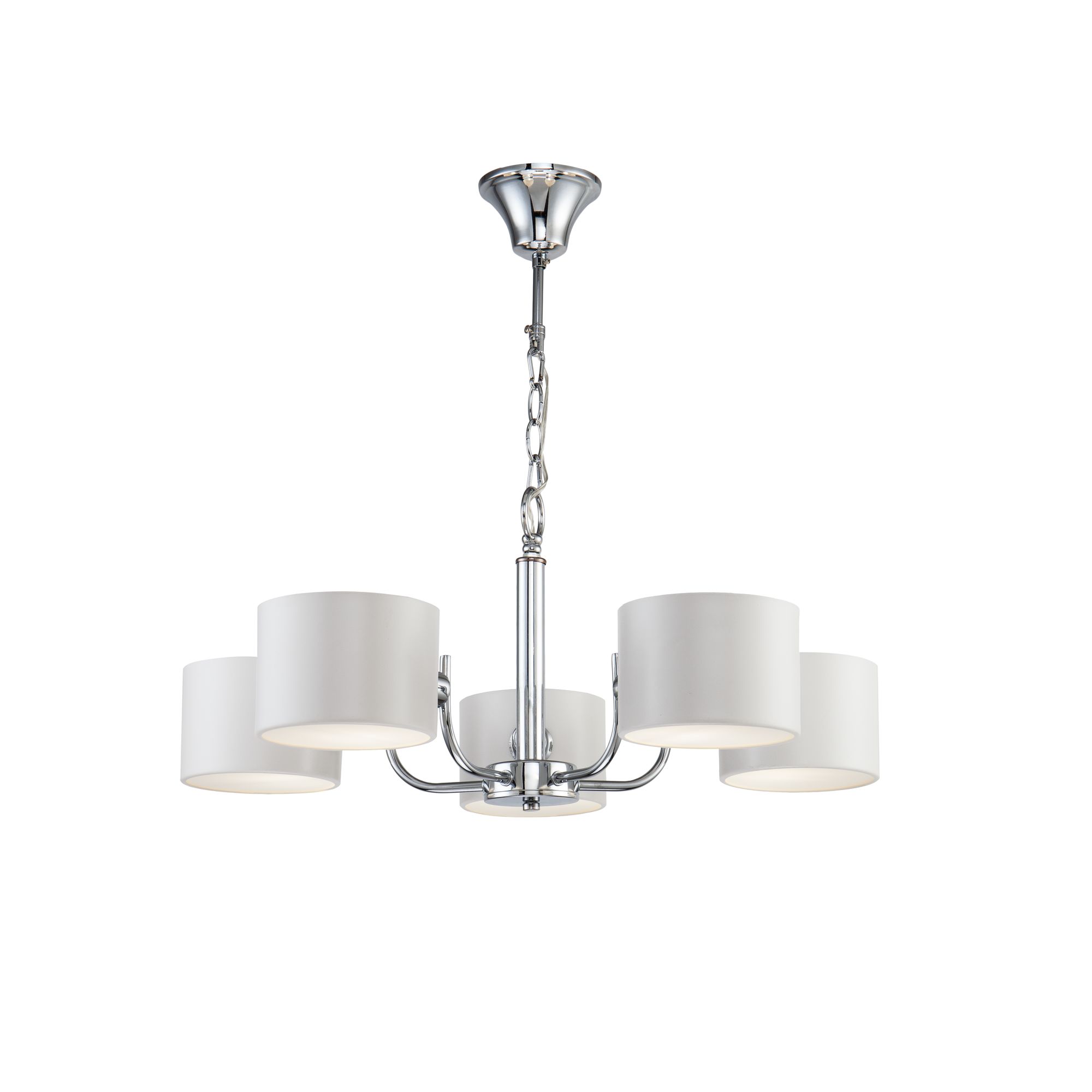 Серия Anita выполнена в современном стиле. Арматура из металла цвета "хром". Металлический абажур белого цвета с акриловым диффузором внизу. Светильники подходят для интерьеров гостиных и офисов. Люстра Freya FR5012PL-05CH