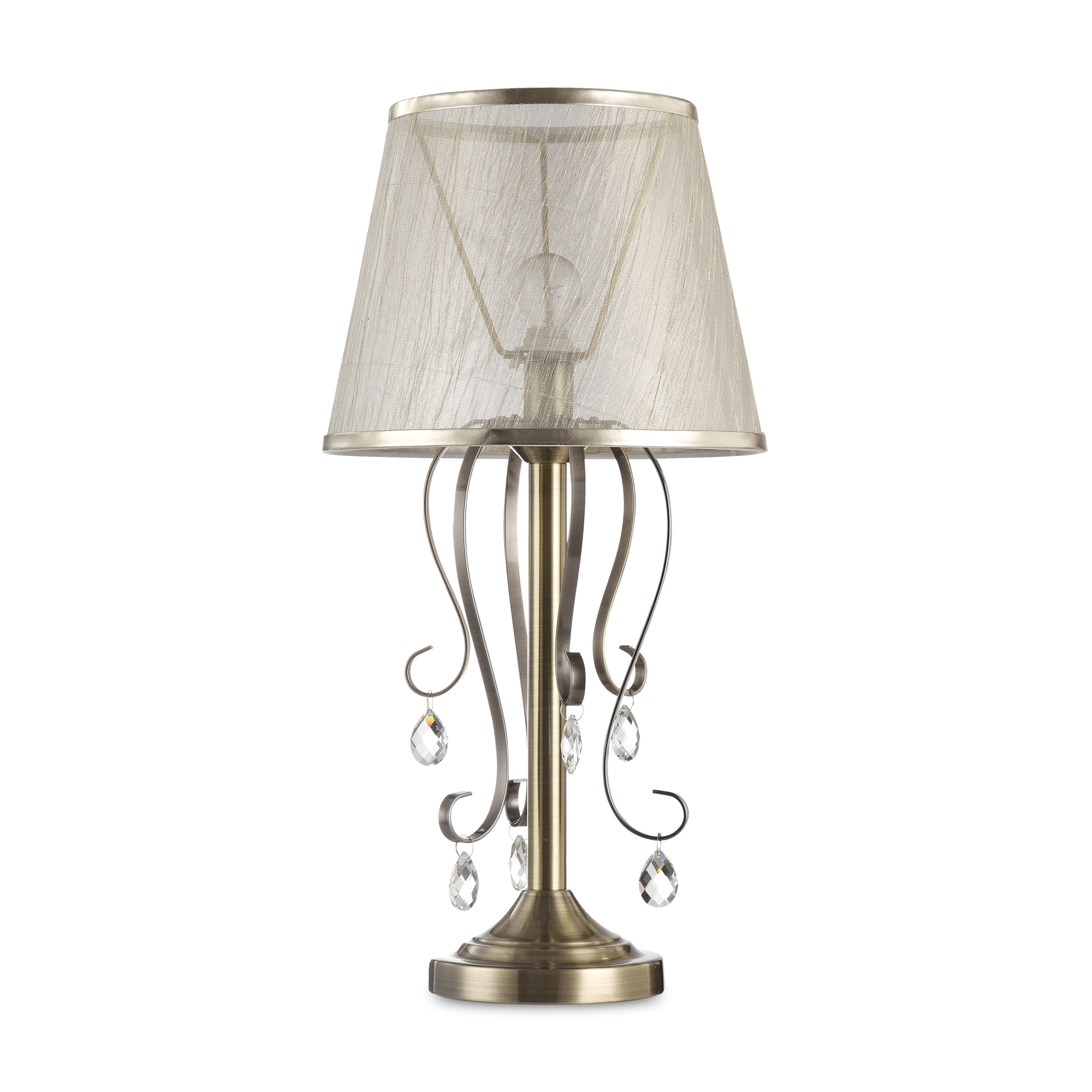 абажуры из органзы на ПВХ. Люстры подходят для помещений с невысокими потолками благодаря конструкции «2 в 1». Дизайн изделий дополнен декоративными подвесками. Настольный светильник Freya FR2020-TL-01-BZ