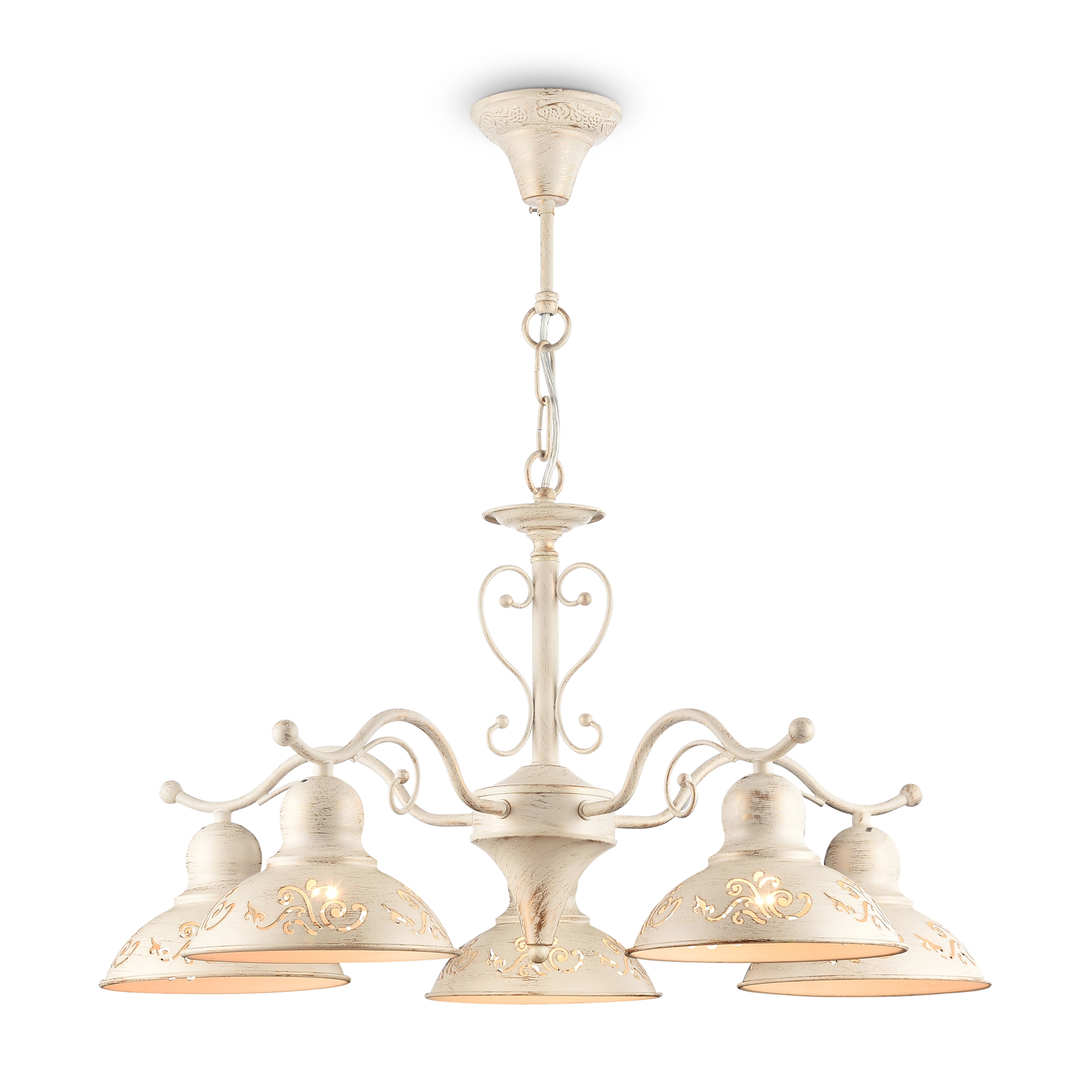 Светильники выполнены из металла цвета кремового золота. На плафонах светильников ажурно вырезаны узоры