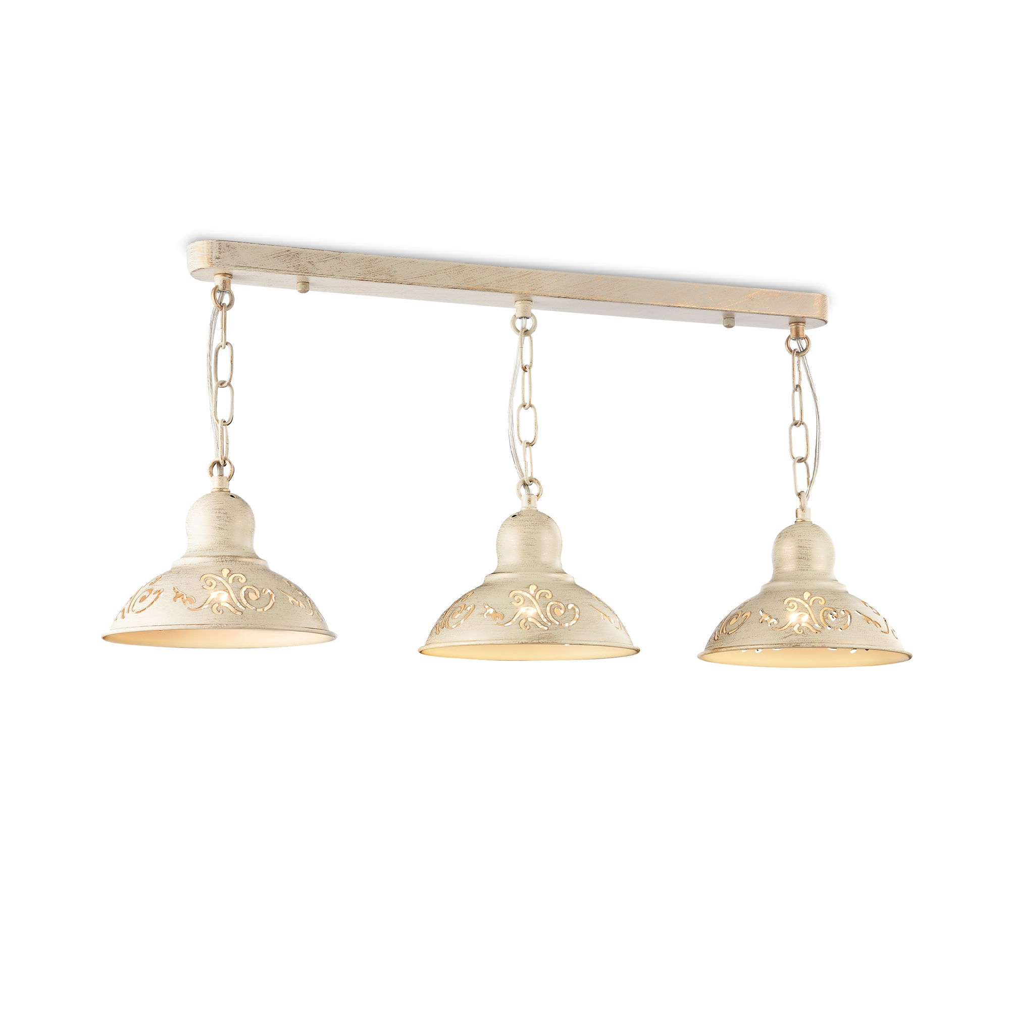 Светильники выполнены из металла цвета кремового золота. На плафонах светильников ажурно вырезаны узоры