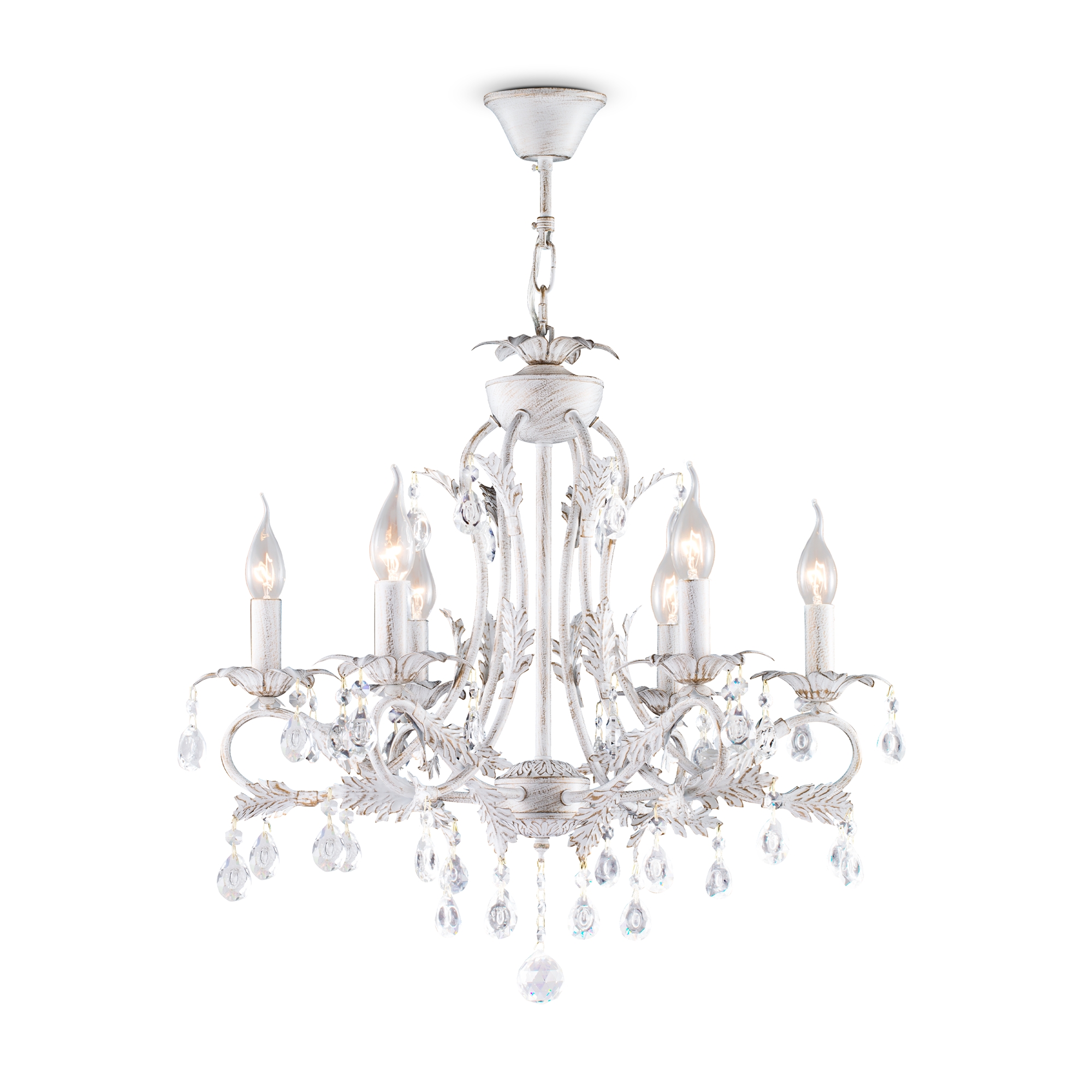 Серия светильников с дубовыми листочками и розетками в виде распустившегося цветка в отделке "белое золото"