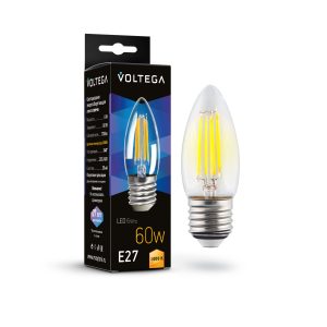 Светодиодная лампа Crystal Candle 6W 3000K E27 340° Лампочка Voltega 7208