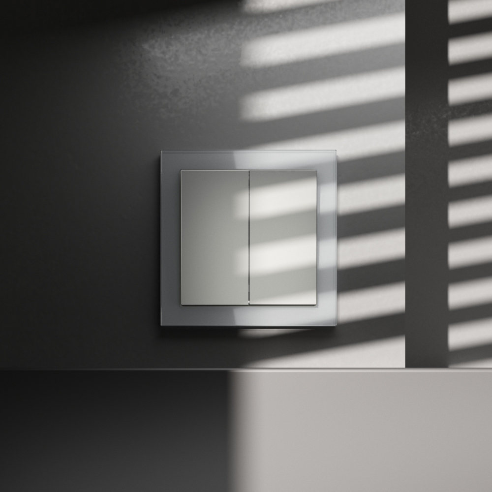 Перекрестный переключатель встраиваемый VOLTUM S70 двухклавишный 10А, (сталь) — изображение 2