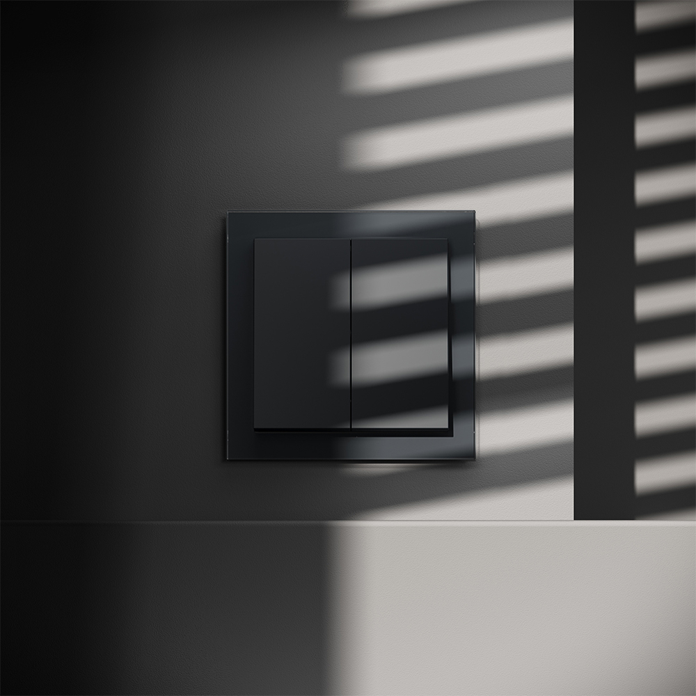 Перекрестный переключатель встраиваемый VOLTUM S70 двухклавишный 10А, (графит) — изображение 2