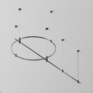 Готовая конструкция круглая + прямая двухуровневая на тросовых подвесах Hang без светильников и блока питания