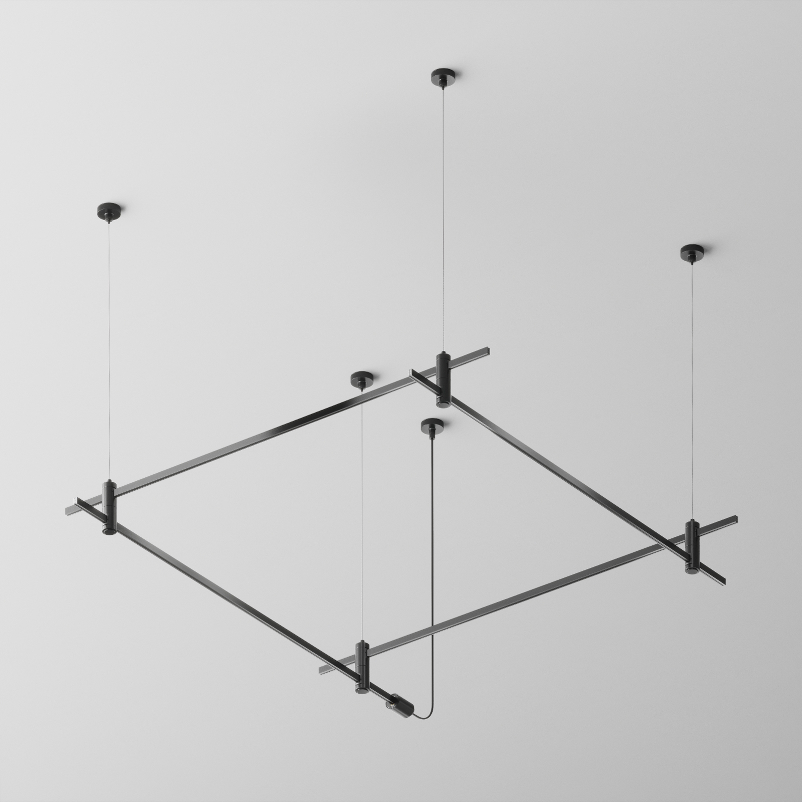 Готовая конструкция квадратная двухуровневая на тросовых подвесах Hang без светильников и блока питания