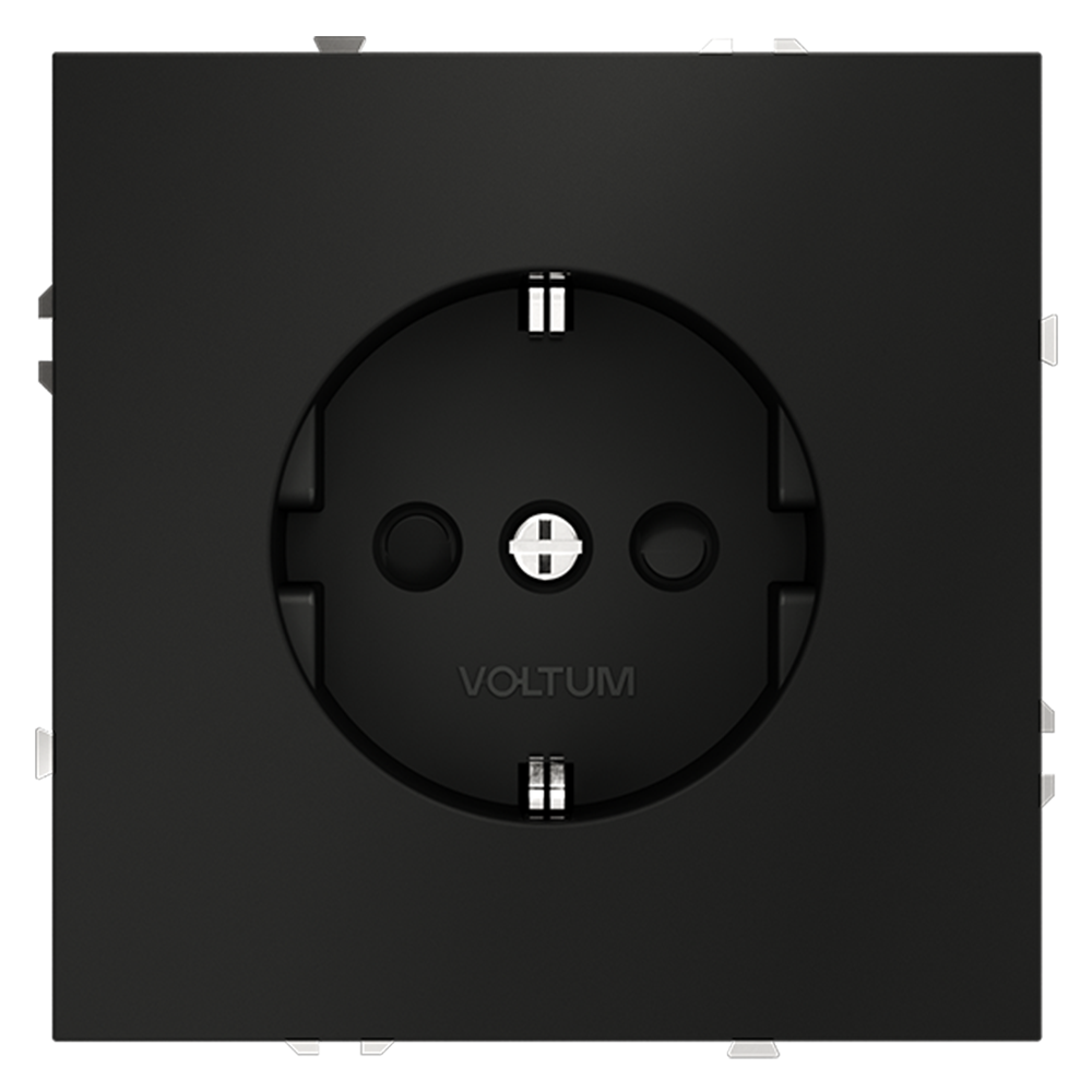 Розетка встраиваемая VOLTUM S70 с заземлением и защитными шторками, 16А, (черный матовый) — изображение 2