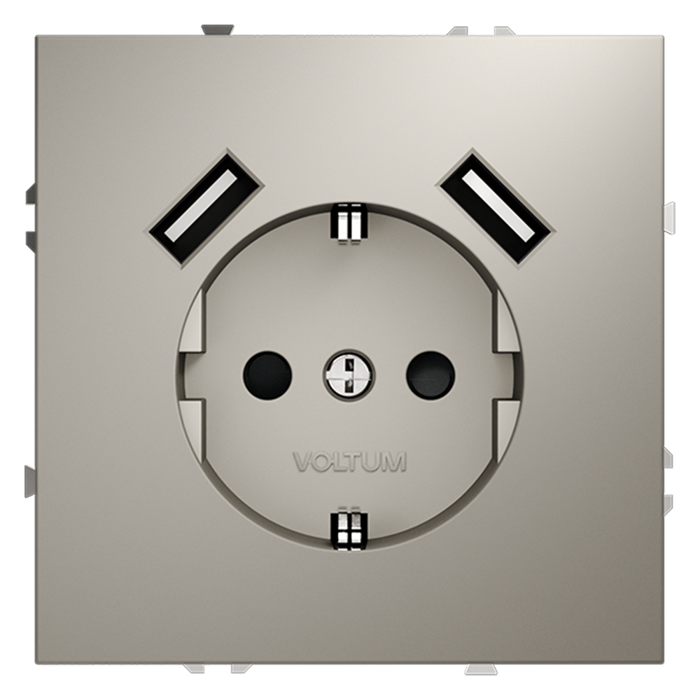 Розетка встраиваемая VOLTUM S70 с заземлением и защитными шторками, 16А, с USB, A+A, (кашемир) — изображение 2