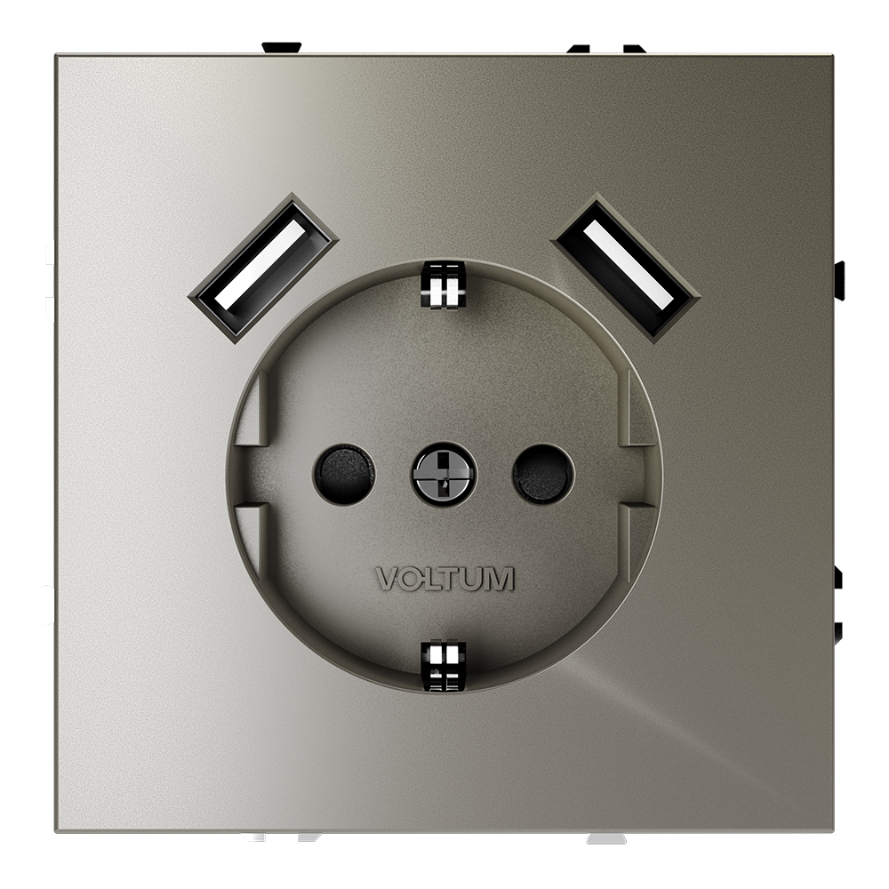 Розетка встраиваемая VOLTUM S70 с заземлением и защитными шторками, 16А, с USB, A+A, (шелк) — изображение 2