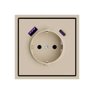 Розетка одинарная с заземлением с USB-портом для зарядки Type A + Type C
