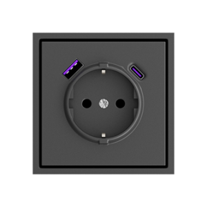 Розетка одинарная с заземлением с USB-портом для зарядки Type A + Type C