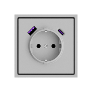 Розетка одинарная с заземлением с USB-портом для зарядки Type A + Type C