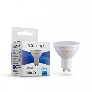 Светодиодная лампа MR16 6Вт 4000K GU10 110° диммируемая Лампочка Voltega 8458