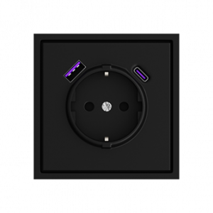Розетка одинарная с заземлением с USB-портом для зарядки Type A + Type C