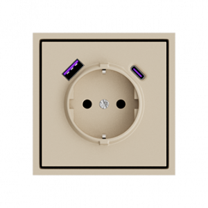 Розетка одинарная с заземлением с USB-портом для зарядки Type A + Type C