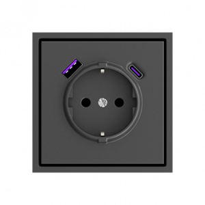 Розетка одинарная с заземлением с USB-портом для зарядки Type A + Type C