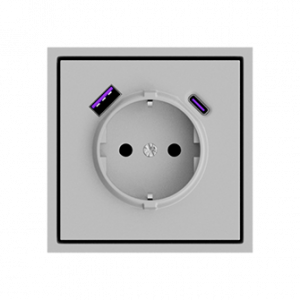 Розетка одинарная с заземлением с USB-портом для зарядки Type A + Type C