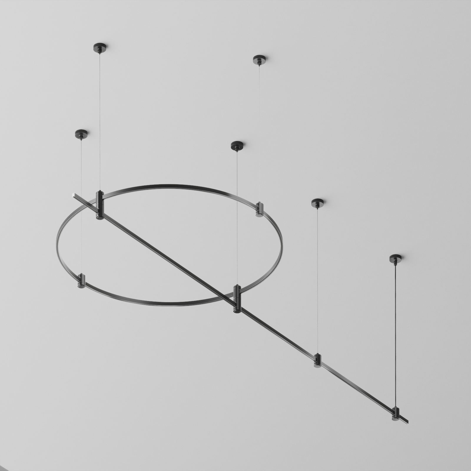 Готовая конструкция круглая + прямая двухуровневая на тросовых подвесах Hang без светильников и блока питания