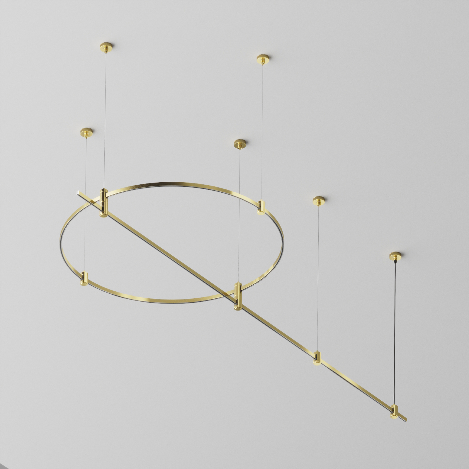 Готовая конструкция круглая + прямая двухуровневая на тросовых подвесах Hang без светильников и блока питания