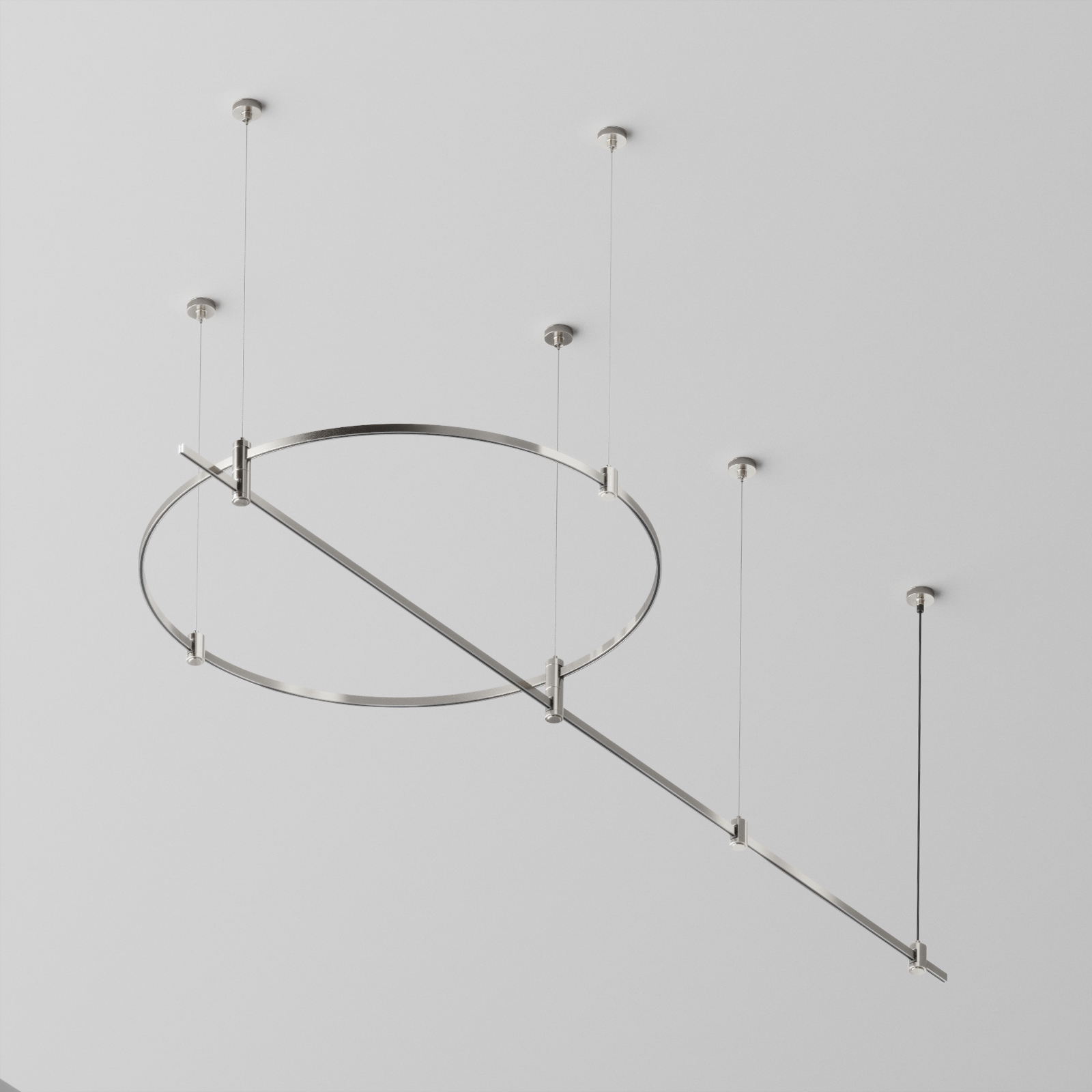 Готовая конструкция круглая + прямая двухуровневая на тросовых подвесах Hang без светильников и блока питания