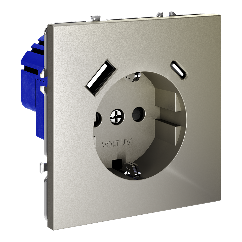 Розетка встраиваемая VOLTUM S70 с заземлением и защитными шторками