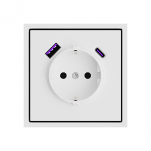 Розетка одинарная с заземлением с USB-портом для зарядки Type A + Type C