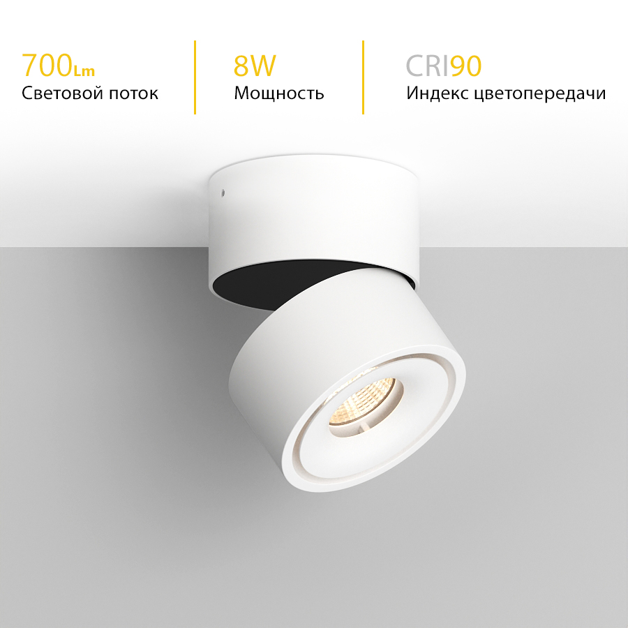 Накладной поворотный светодиодный светильник Ledron LH8 White — изображение 3