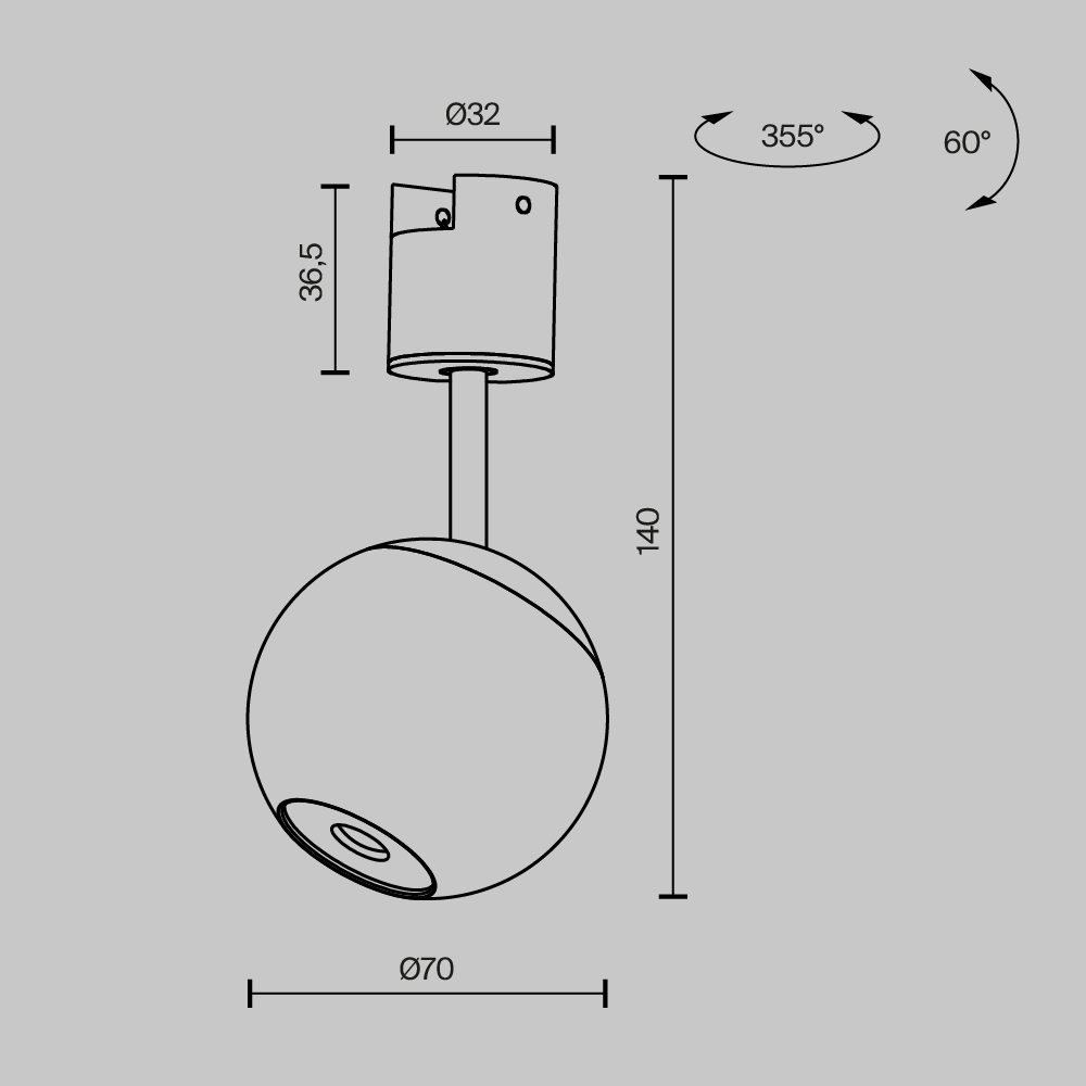 Трековый светильник Сфера / Sfera Elasity 3000K 8Вт 36° Трековый светильник Technical TR164-1-8W3K-M-B — изображение 2